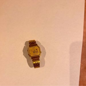 Casio Woman’s Digital Vintage Gold Tone stainless steel bracelet watch 39x39